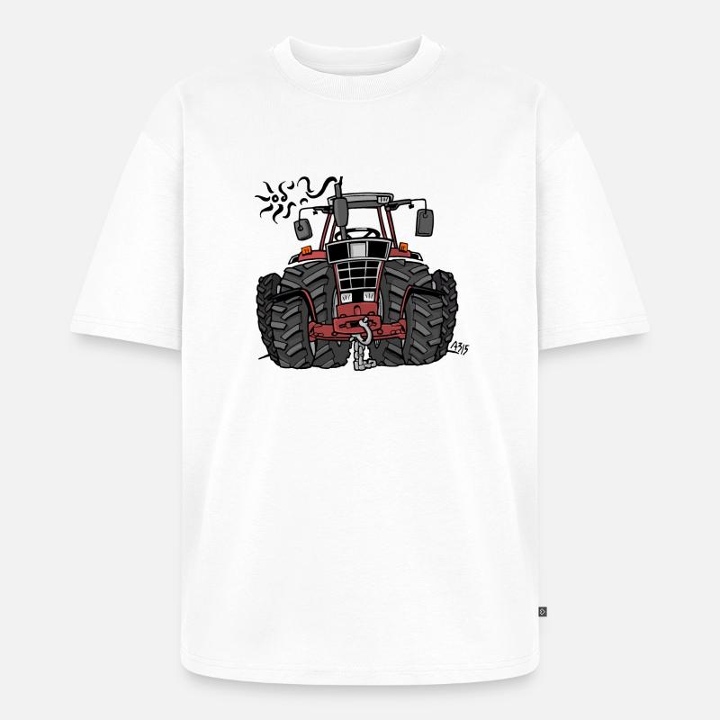 0097 Roter Traktor - Unisex Premium Oversized Bio T-Shirt - Weiß