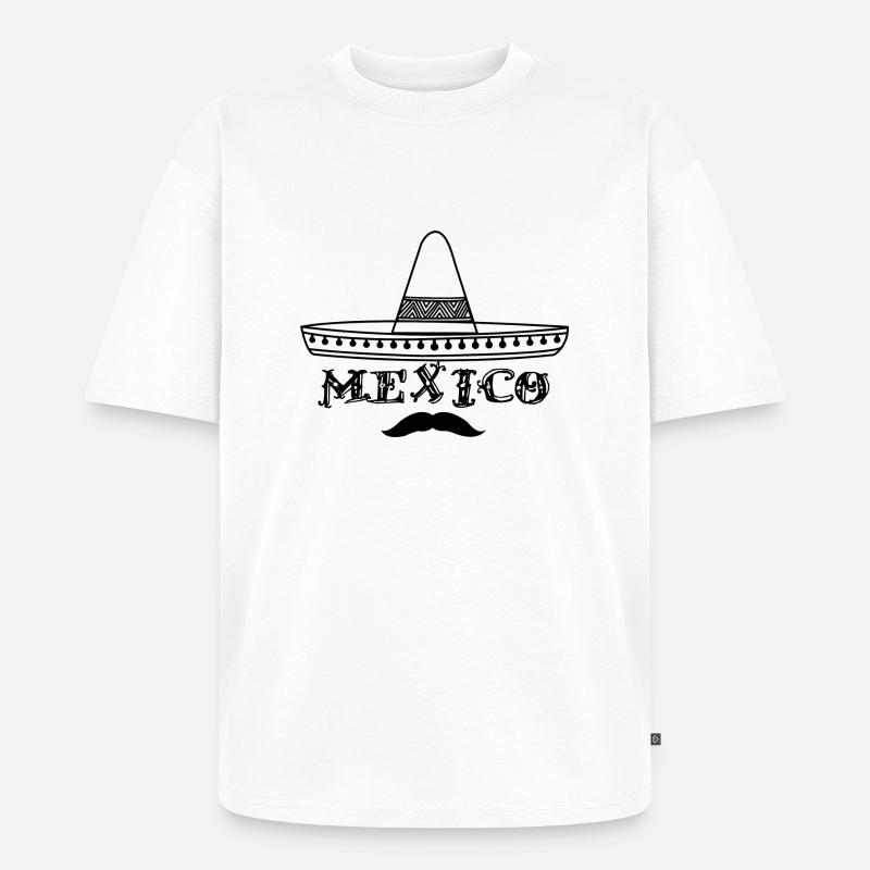 Mexiko-Hut und Schnurrbart - Unisex Premium Oversized Bio T-Shirt - Weiß