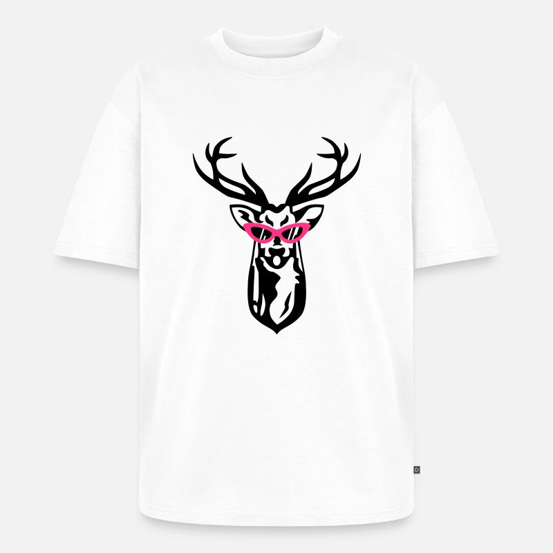 Hirsch mit Retrobrille - Unisex Premium Oversized Bio T-Shirt - Weiß