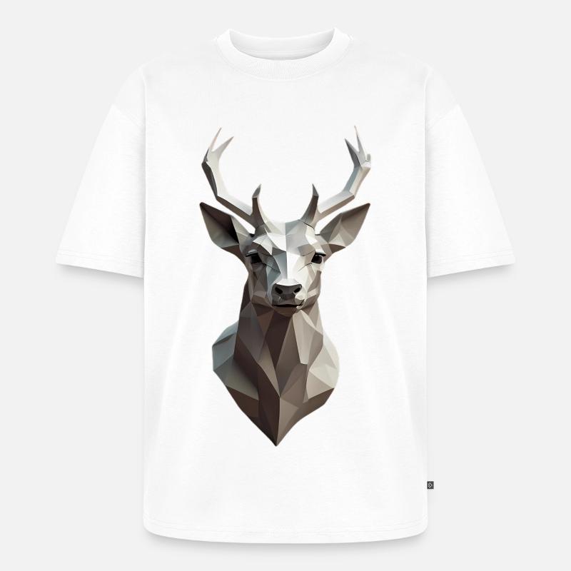 Geometrischer Hirschkopf Low-Poly - Unisex Premium Oversized Bio T-Shirt - Weiß