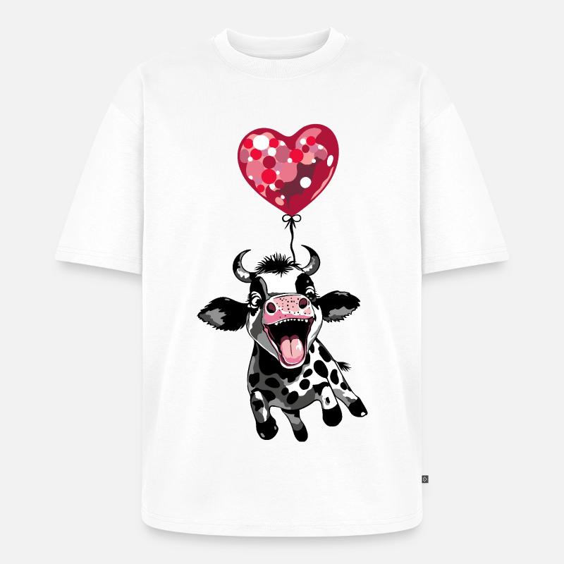 Springendes Kälbchen mit Herzballon - Kuh Kalb - Unisex Premium Oversized Bio T-Shirt - Weiß