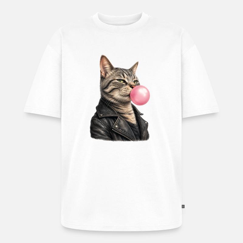 Coole Katze mit Lederjacke - Unisex Premium Oversized Bio T-Shirt - Weiß