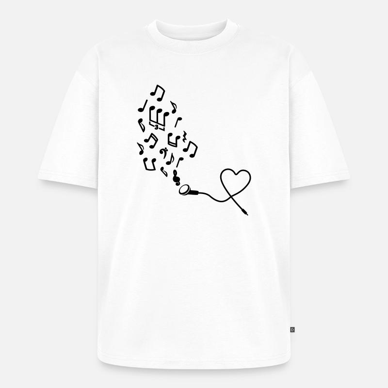 Kopfhörer mit Noten - Unisex Premium Oversized Bio T-Shirt - Weiß