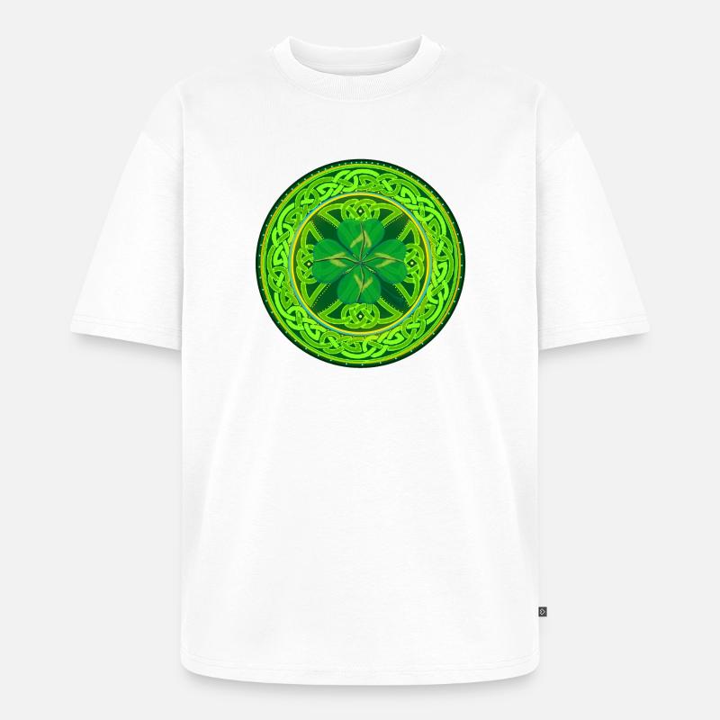 Kleeblatt mit vier Keltischen Blättern - Unisex Premium Oversized Bio T-Shirt - Weiß