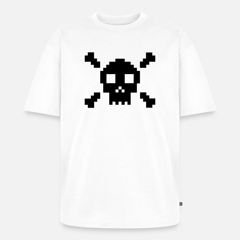 Pixel Totenkopf - Unisex Premium Oversized Bio T-Shirt - Weiß
