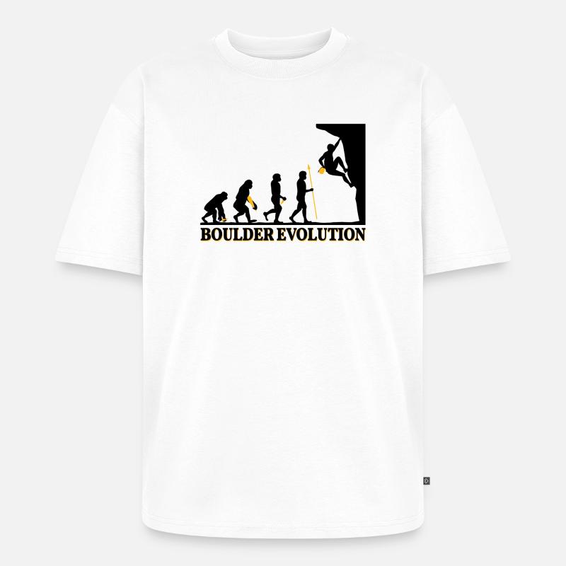 Boulder Evolution Klettern Bergsteigen Spruch - Unisex Premium Oversized Bio T-Shirt - Weiß