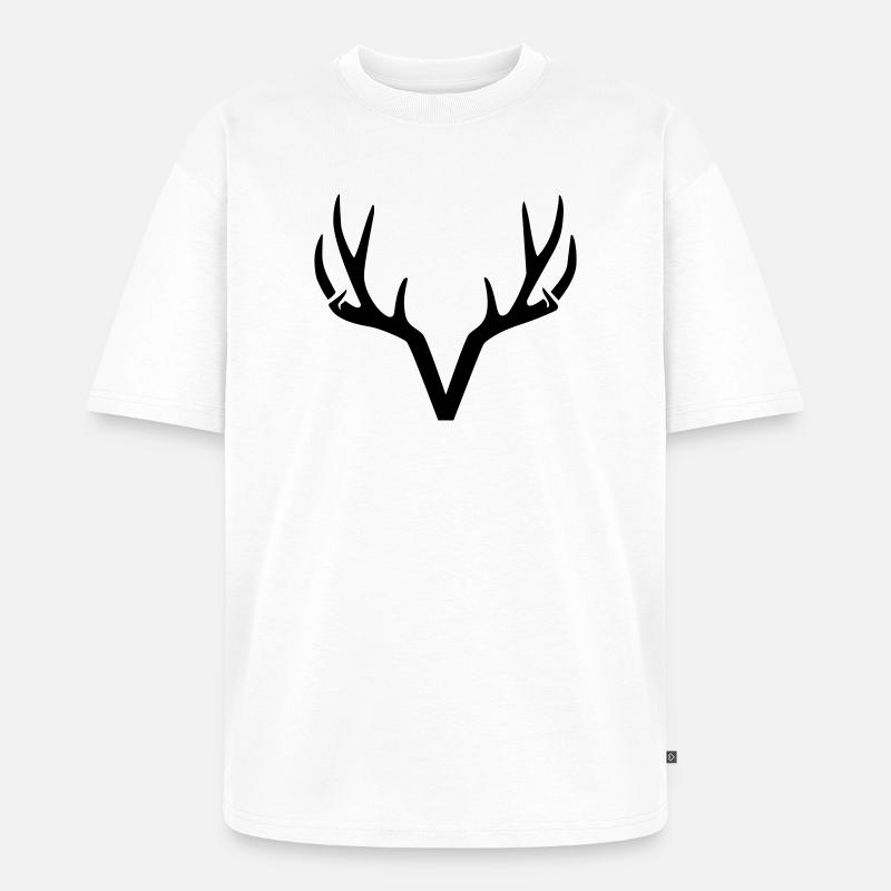 Geweih Hirsch Jäger Natur minimalistisch - Unisex Premium Oversized Bio T-Shirt - Weiß