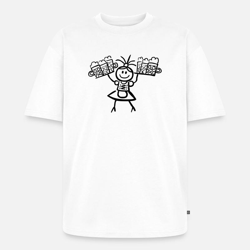 Kellnerin im Dirndl mit Biertablett - Unisex Premium Oversized Bio T-Shirt - Weiß