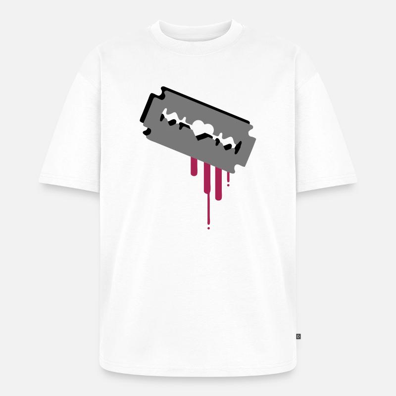 Rasierklinge mit Herz und Blut - Unisex Premium Oversized Bio T-Shirt - Weiß