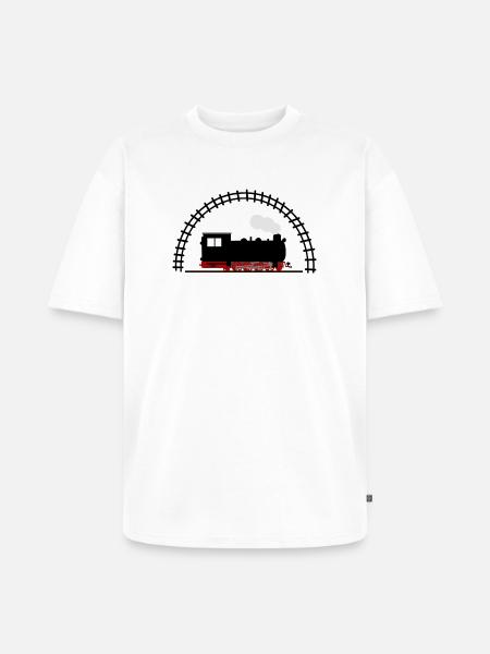 Dampflok Schiene Eisenbahn - Unisex Premium Oversized Bio T-Shirt - Weiß