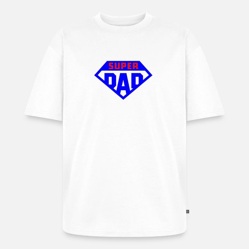 Super Papa Hellblaues Abzeichen - Unisex Premium Oversized Bio T-Shirt - Weiß