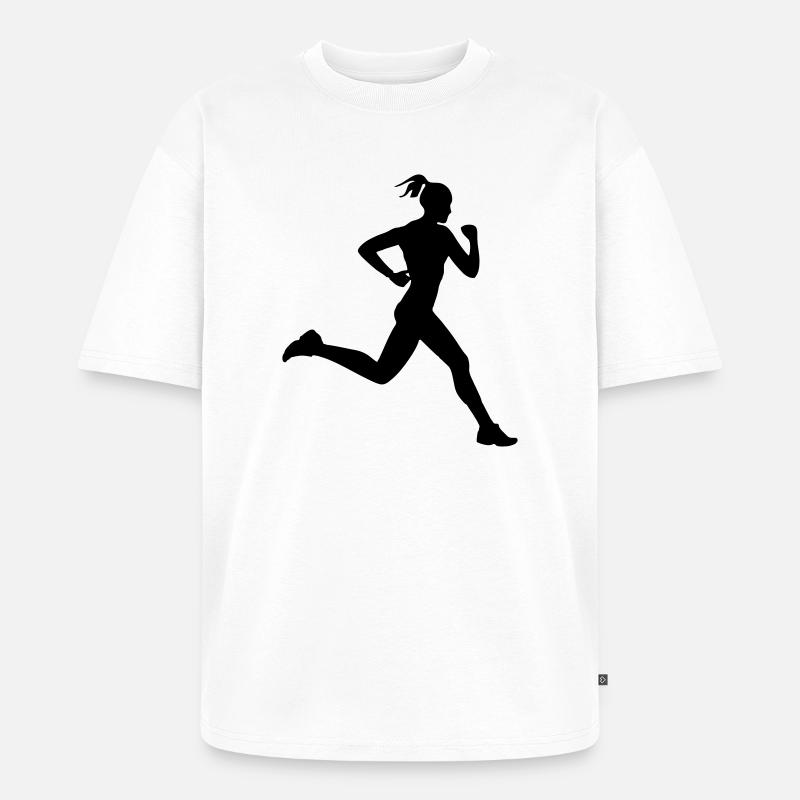 Läuferin oder Läuferin beim Laufen - Unisex Premium Oversized Bio T-Shirt - Weiß