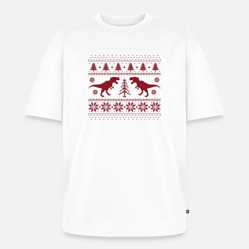 Dinosaurier-Weihnachtspullover - Unisex Premium Oversized Bio T-Shirt - Weiß