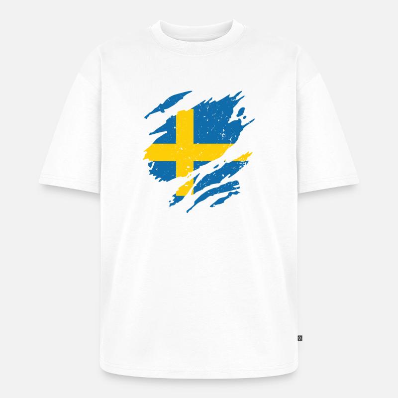 Éventail drapeau Suède Éventail Sverige - T-shirt Premium bio oversize Unisexe - blanc