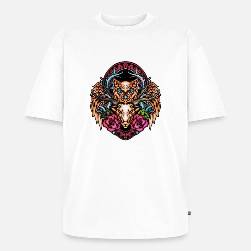 Atemberaubende bunte Eule - Unisex Premium Oversized Bio T-Shirt - Weiß