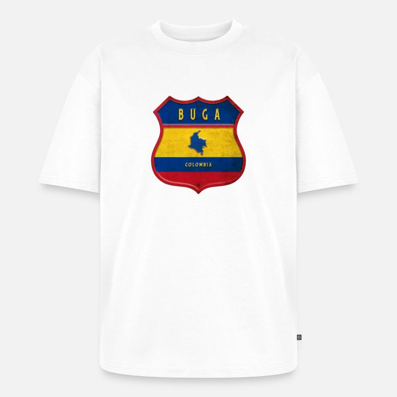 Buga Kolumbien Wappen Design - Unisex Premium Oversized Bio T-Shirt - Weiß