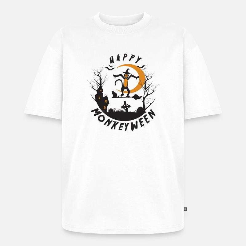 Happy Monkeyween - Unisex Premium Oversized Bio T-Shirt - Weiß