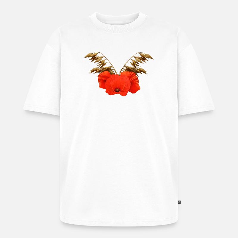 ländliche blumenmuster, Mohnmuster mit Hafer - Unisex Premium Oversized Bio T-Shirt - Weiß