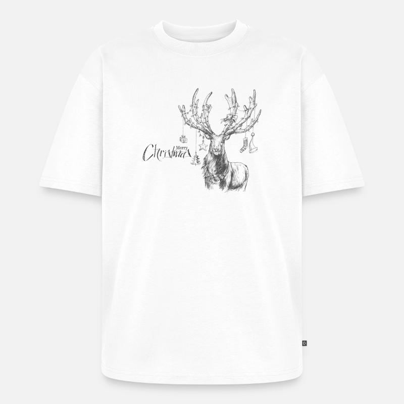 Weihnachtlicher Hirsch mit Geschenken - Unisex Premium Oversized Bio T-Shirt - Weiß