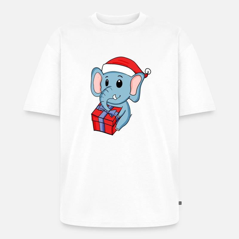 Weihnachten Elefant mit Geschenke - Unisex Premium Oversized Bio T-Shirt - Weiß