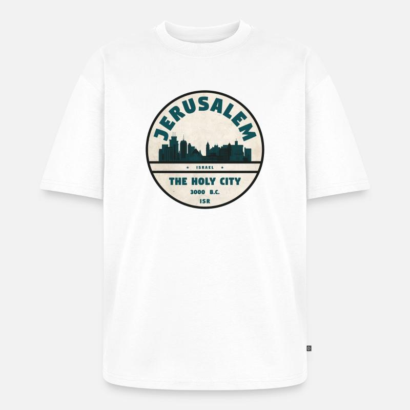 Jerusalem Skyline Retro Abzeichen - Unisex Premium Oversized Bio T-Shirt - Weiß