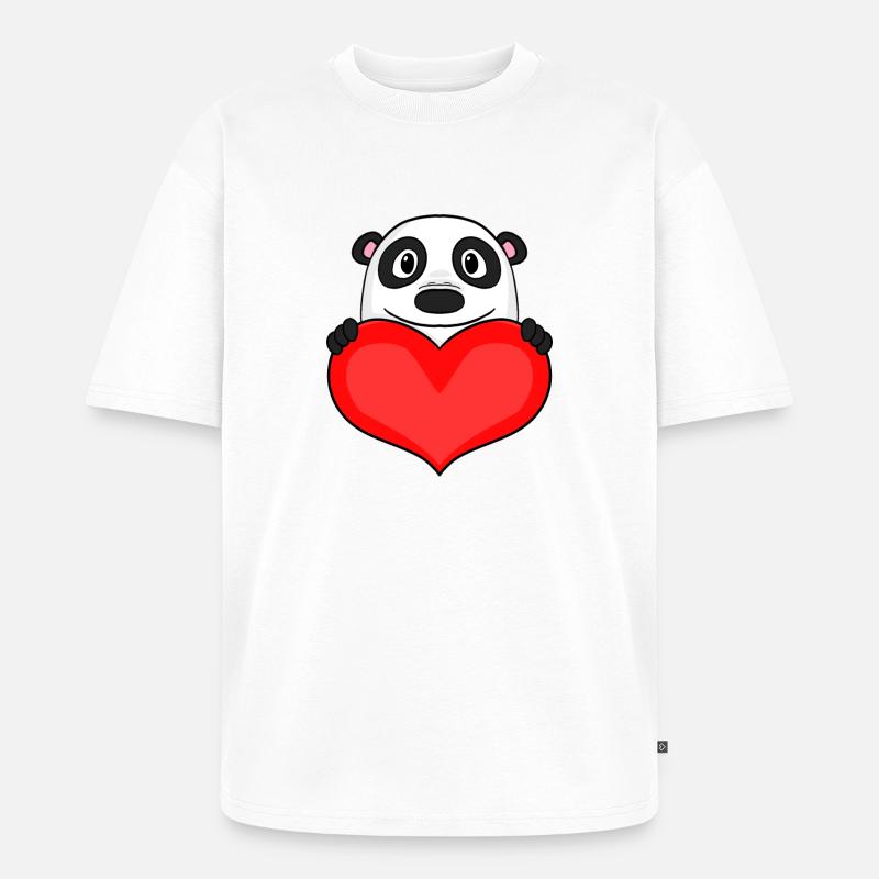 Panda mit Herz - Liebe Romantisch - Unisex Premium Oversized Bio T-Shirt - Weiß