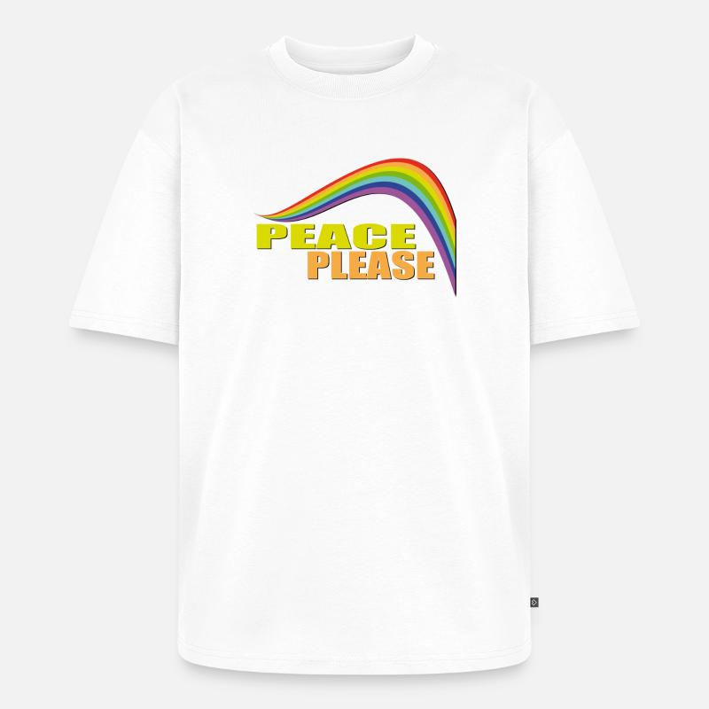 PEACE PLEASE with Rainbow - Unisex Premium Oversized Bio T-Shirt - Weiß