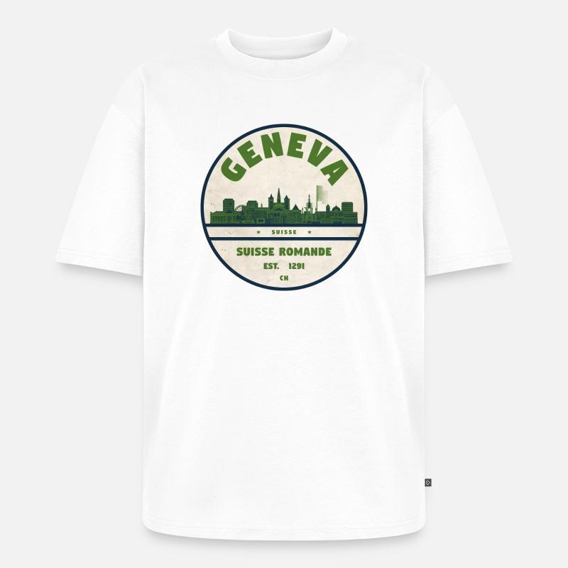 Genf Skyline Badge Romande - Unisex Premium Oversized Bio T-Shirt - Weiß