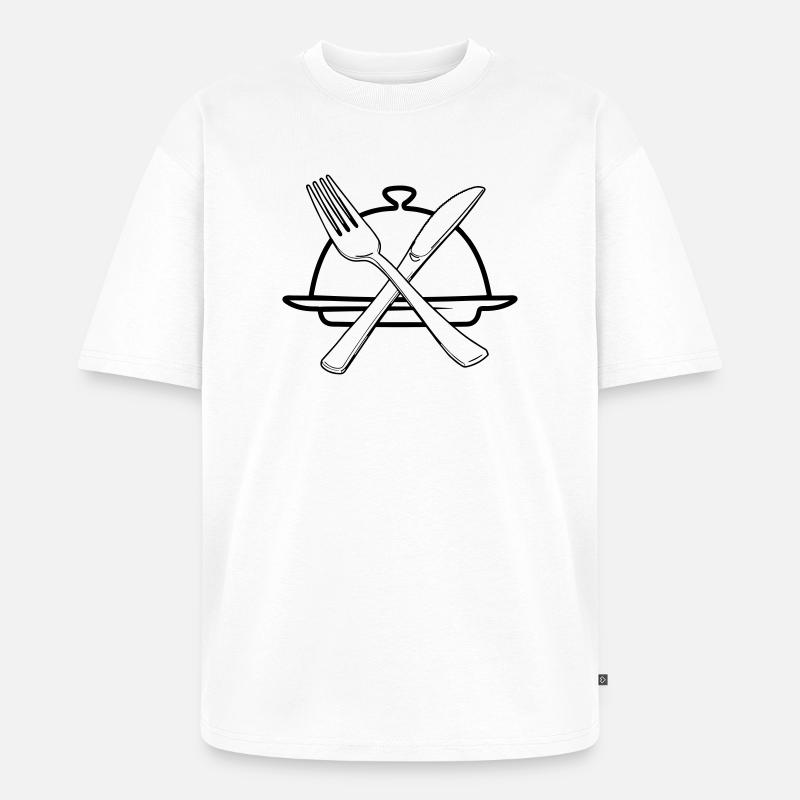 Transparente Schüssel mit Messer und Gabel - Unisex Premium Oversized Bio T-Shirt - Weiß