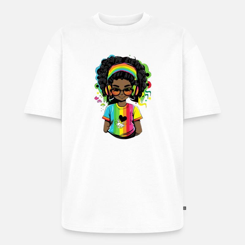 Leuchtender Reggae-Pullover mit Rainbow-Design - Unisex Premium Oversized Bio T-Shirt - Weiß