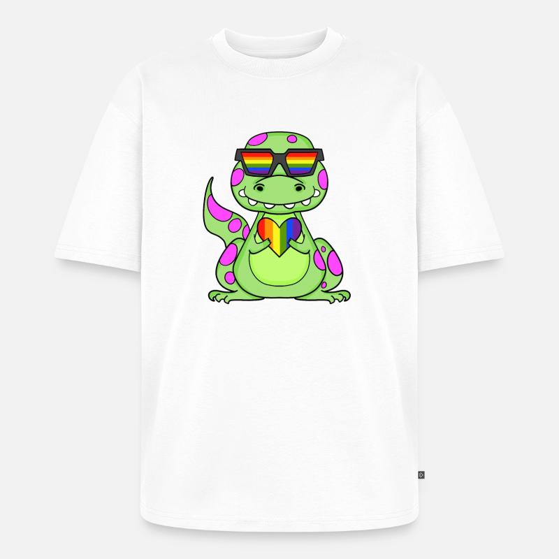 Dino Regenbogen Herz - Unisex Premium Oversized Bio T-Shirt - Weiß