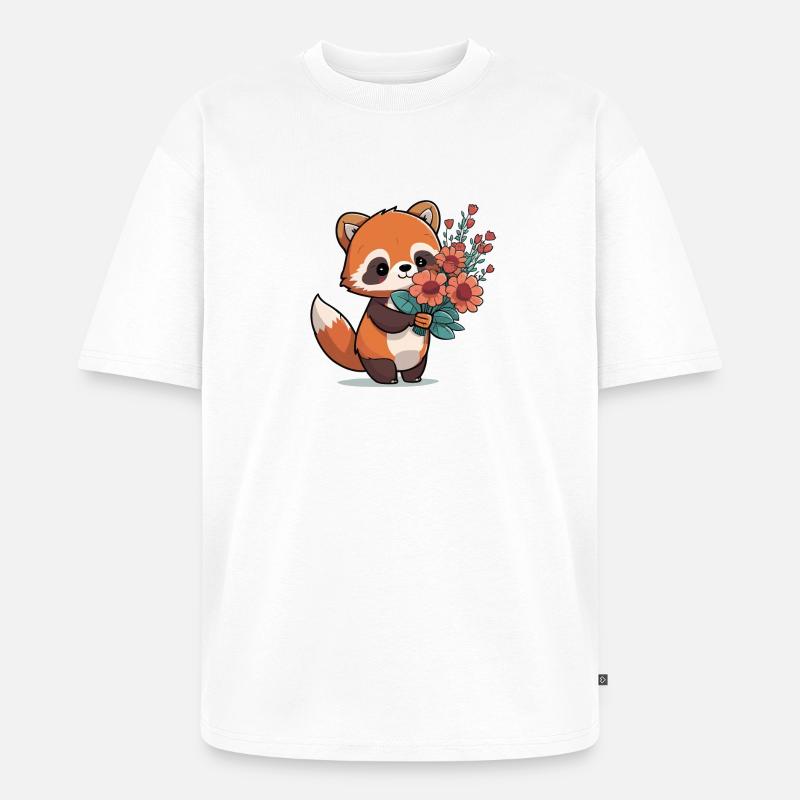 Panda roux à fleurs - T-shirt Premium bio oversize Unisexe - blanc