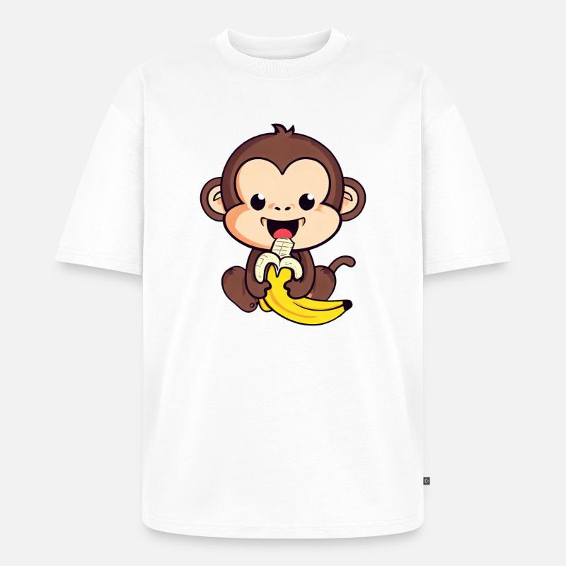cute monkey eats a banana - Unisex Premium Oversized Organic T-Shirt - white