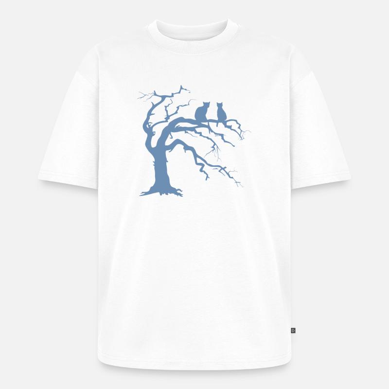 Dead tree with 2 cats silhouette - Unisex Premium Oversized Organic T-Shirt - white