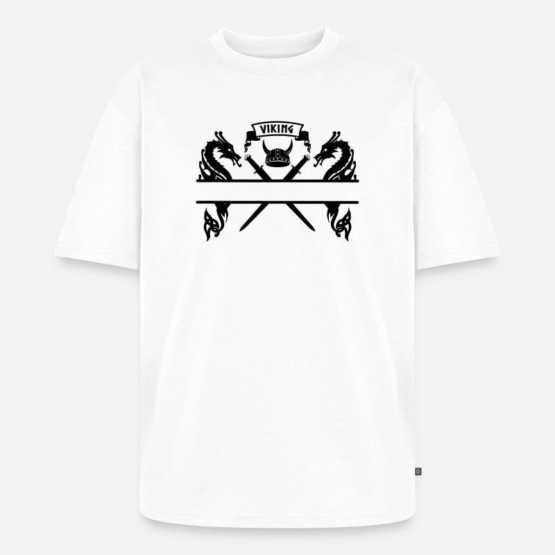 Wikinger-Namensschild zwei Schwerter, Helm - Unisex Premium Oversized Bio T-Shirt - Weiß