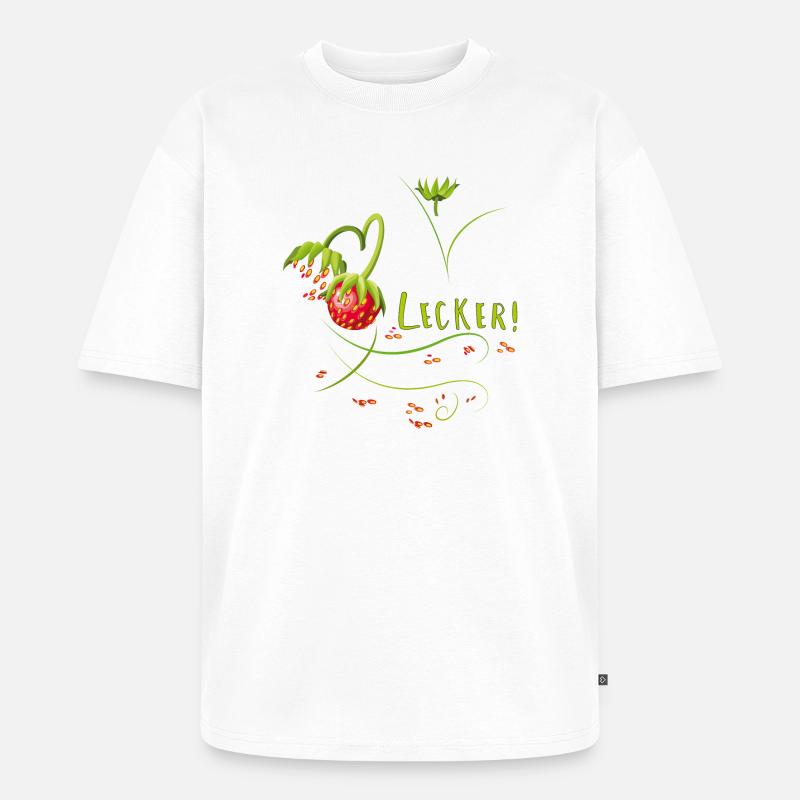 Erdbeerzeit, lecker, Erdbeere - Unisex Premium Oversized Bio T-Shirt - Weiß