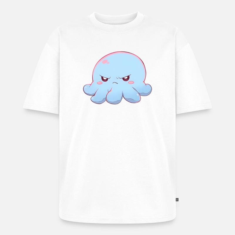 Blue grumpy octopus - Unisex Premium Oversized Bio T-Shirt - Weiß