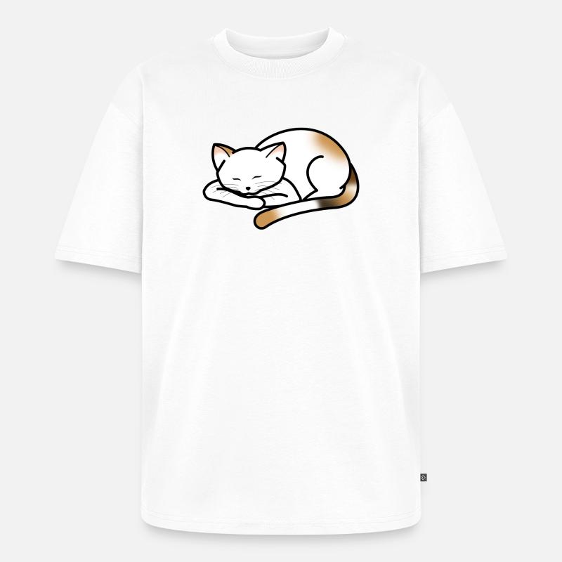 Petit chat faisant la sieste - T-shirt Premium bio oversize Unisexe - blanc
