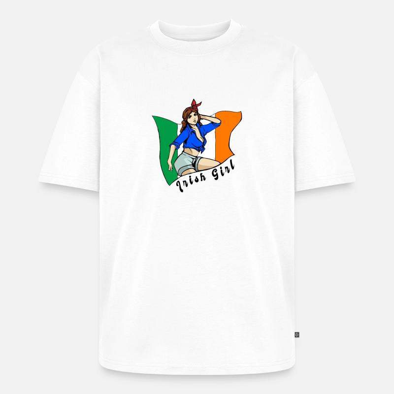 Irisches Mädchen Flaggen Design - Unisex Premium Oversized Bio T-Shirt - Weiß