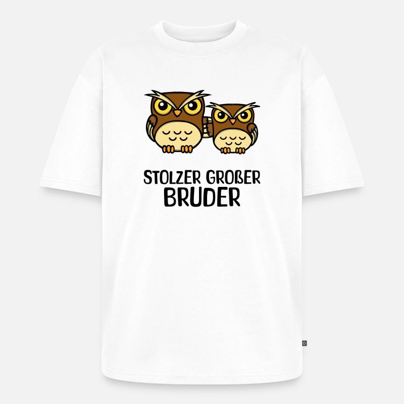 Großer Bruder Statement Eule Geschwisterliebe - Unisex Premium Oversized Bio T-Shirt - Weiß