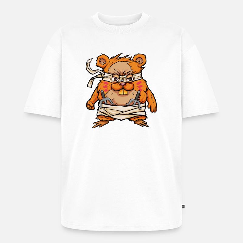Kawaii Samurai Hamster mit Hamjitsu Schwert - Unisex Premium Oversized Bio T-Shirt - Weiß