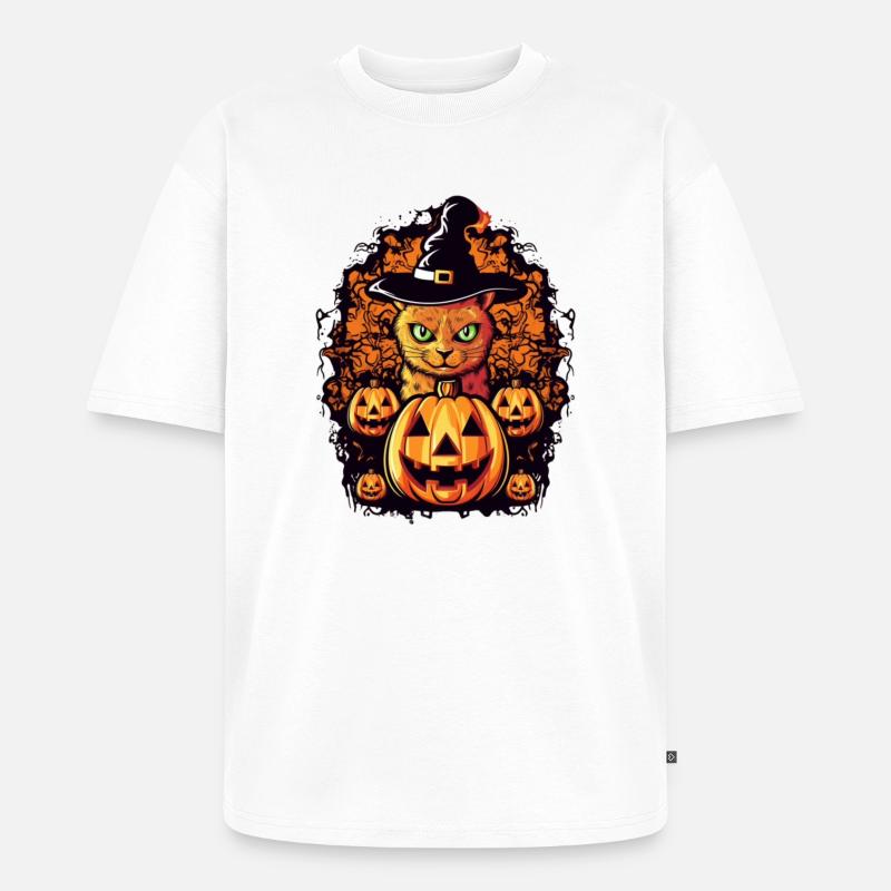 Conception d’Halloween Cat Magic - T-shirt Premium bio oversize Unisexe - blanc