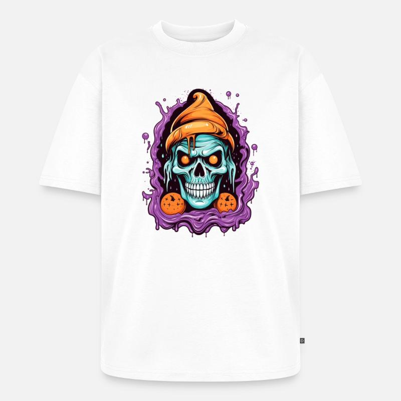 Graffiti Skull mit Halloween-Elementen - Unisex Premium Oversized Bio T-Shirt - Weiß