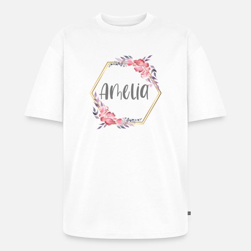Amelia Mädchen Name Baby Geschenk - Unisex Premium Oversized Bio T-Shirt - Weiß
