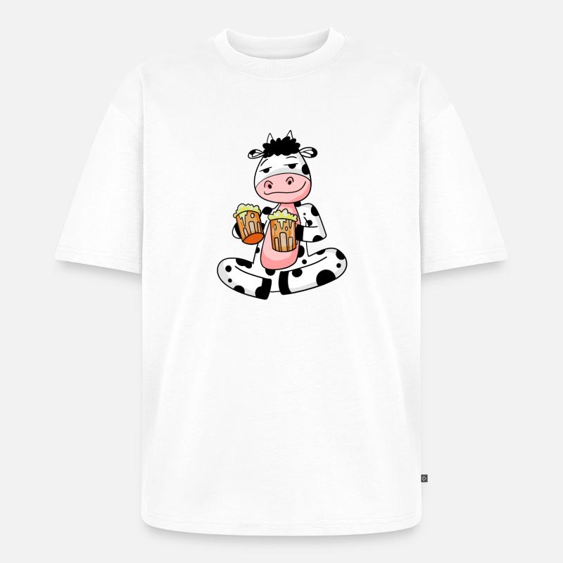 Kuh mit Bier - Unisex Premium Oversized Bio T-Shirt - Weiß