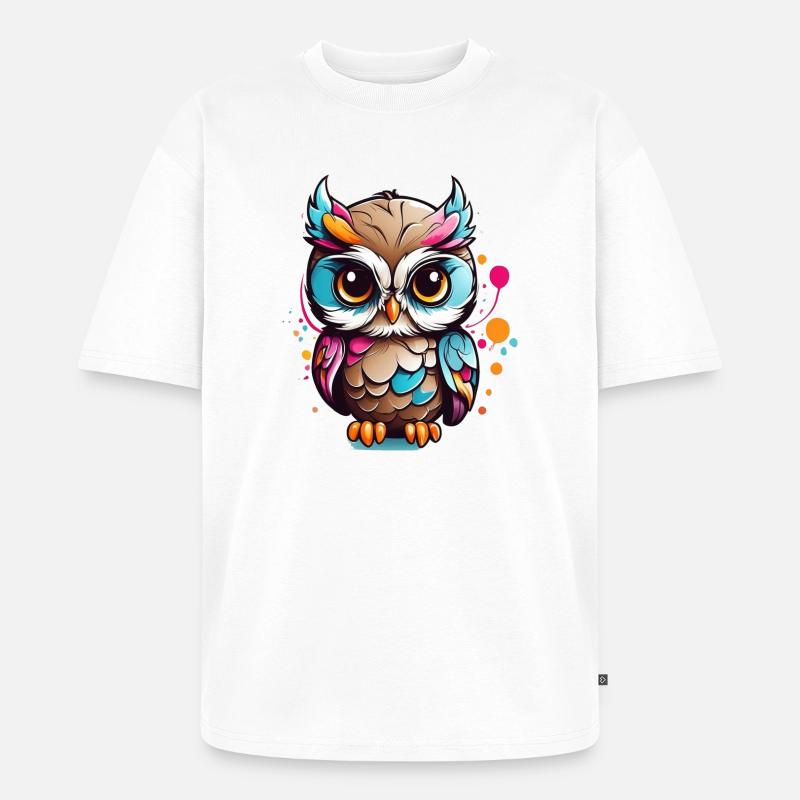 Bunte Eulenfigur im Pop Art Stil - Unisex Premium Oversized Bio T-Shirt - Weiß