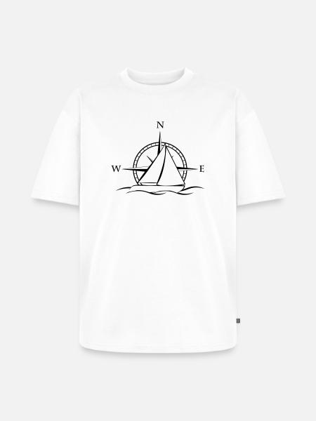 Sailboat with wind rose neutral black - Unisex Premium Oversized Organic T-Shirt - white