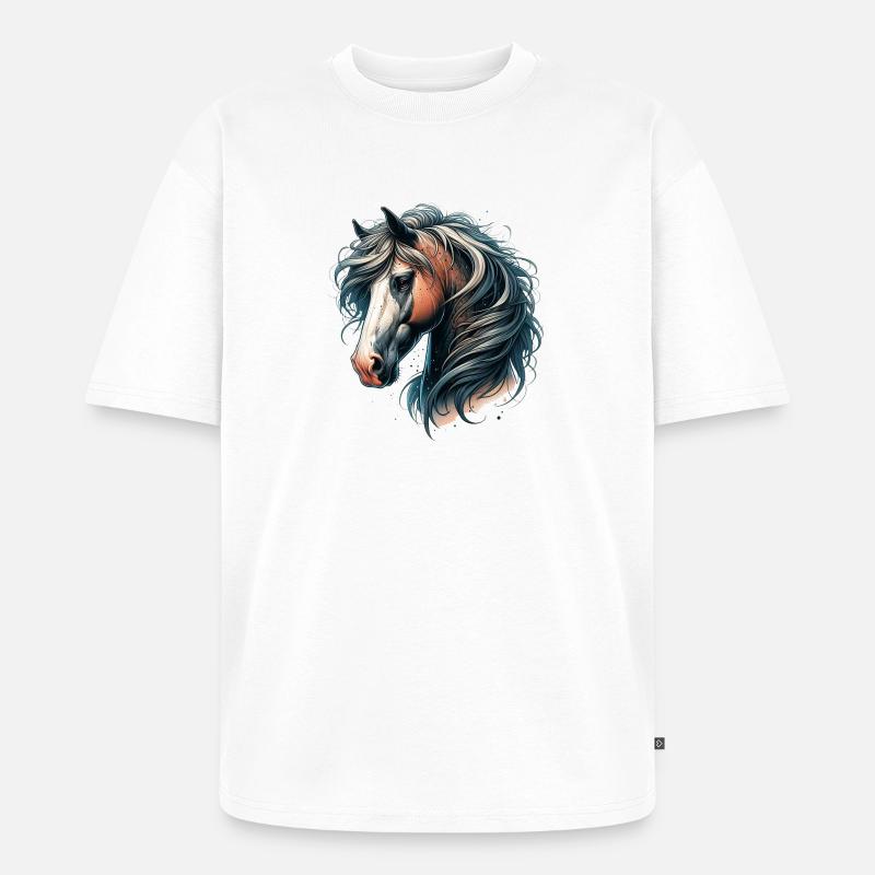 Pferdekopf mit fließender Mähne - Unisex Premium Oversized Bio T-Shirt - Weiß