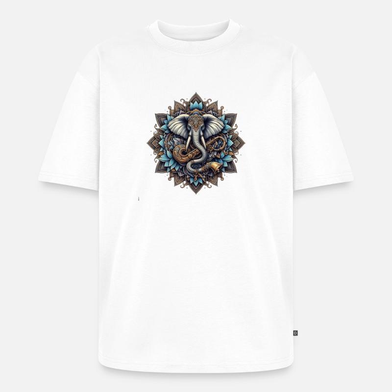 Mandala d’éléphants dans le style steampunk - T-shirt Premium bio oversize Unisexe - blanc