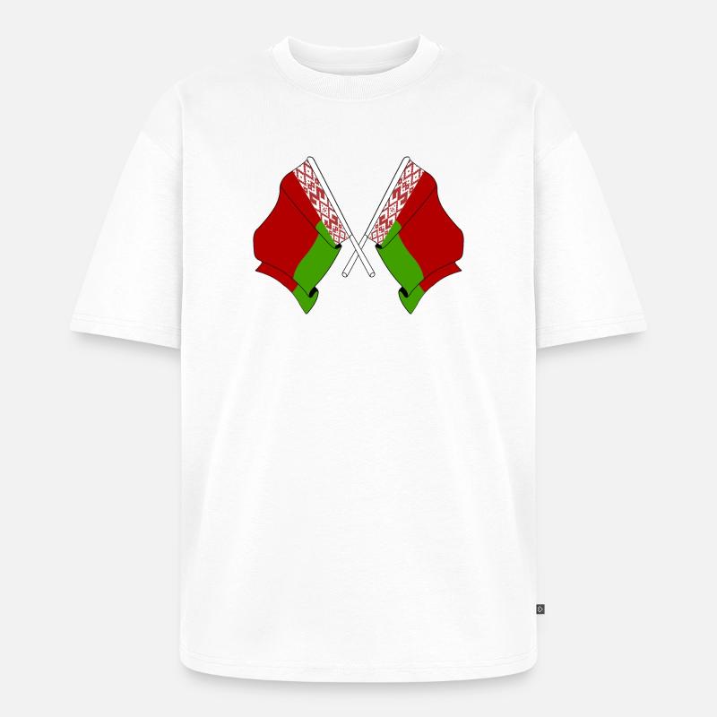 Deux drapeaux croisés de Russie blanche - T-shirt Premium bio oversize Unisexe - blanc